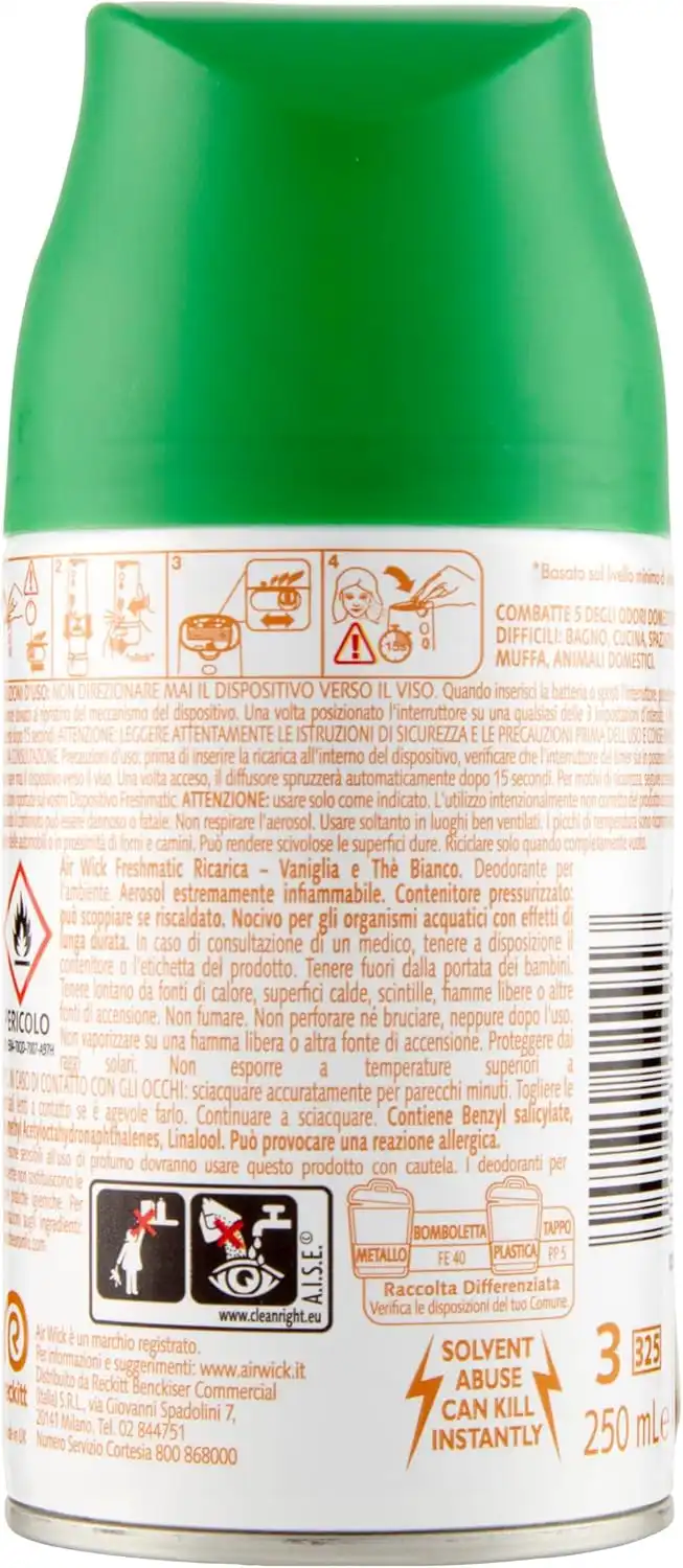 6x Airwick Freshmatic Ricarica 250ml – Vaniglia e Thè Bianco per Ambienti