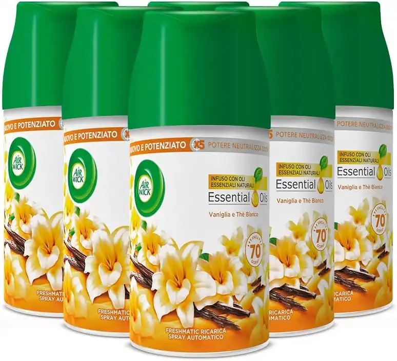 6x Airwick Freshmatic Ricarica 250ml – Vaniglia e Thè Bianco per Ambienti