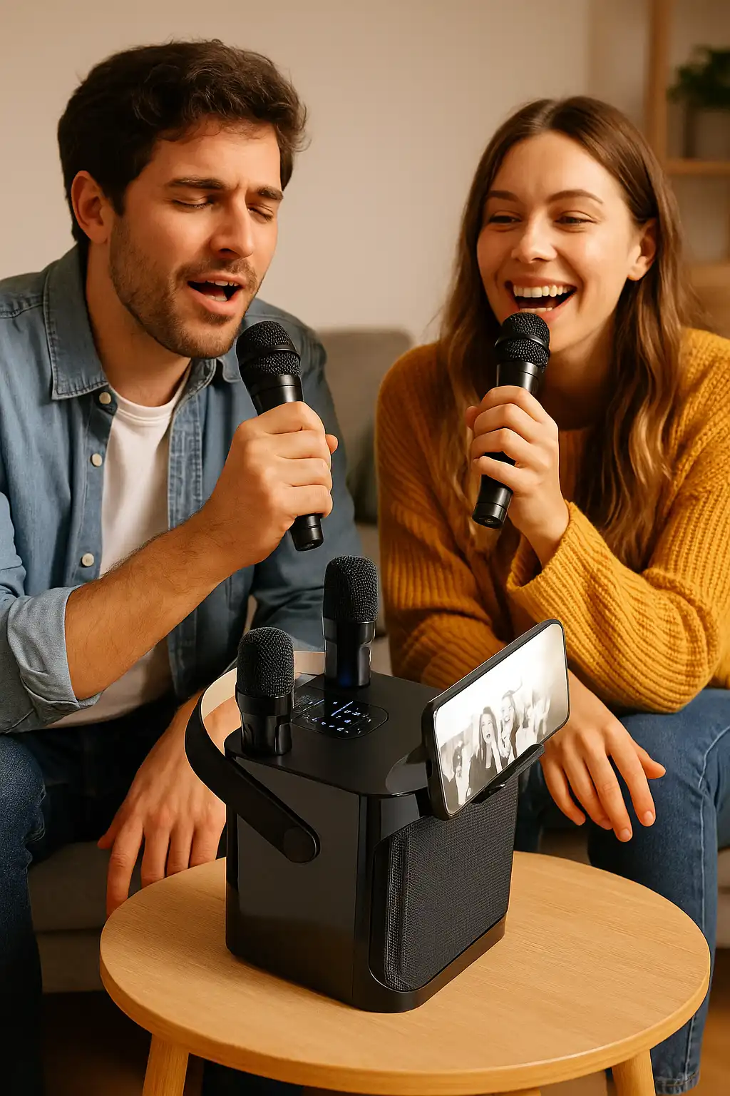 Speaker Karaoke Bluetooth Portatile con 2 Microfoni Wireless e Effetti Audio