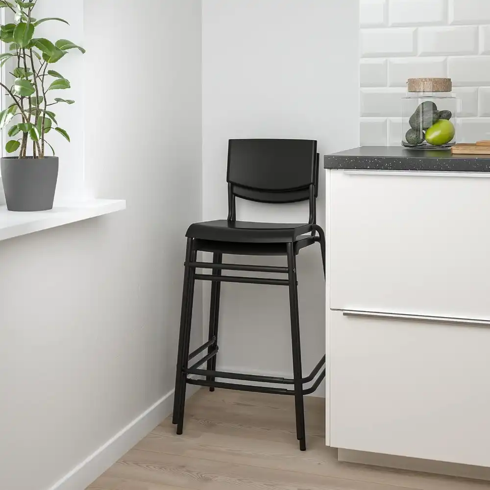 IKEA STIG Sgabello Bar con Schienale 63cm Nero Cucina Sedia Alta ModernaOK