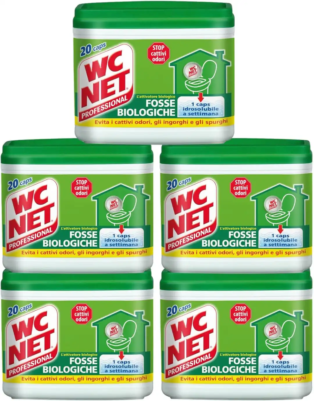 5x WC Net Fosse Biologiche 20 Capsule WC Idrosolubili Anti Odori Stop