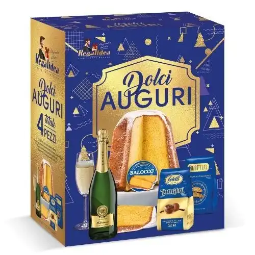 Cesto Natalizio Dolci Auguri 4pz con Pandoro Spumante e Cioccolatini