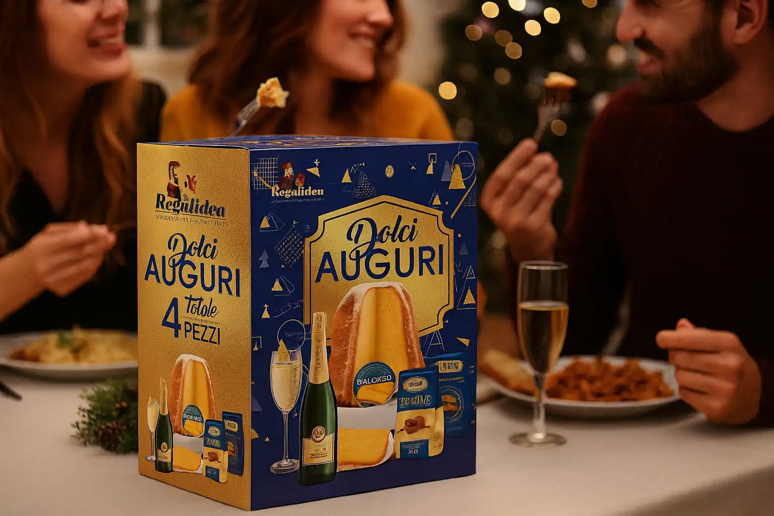 Cesto Natalizio Dolci Auguri 4pz con Pandoro Spumante e Cioccolatini