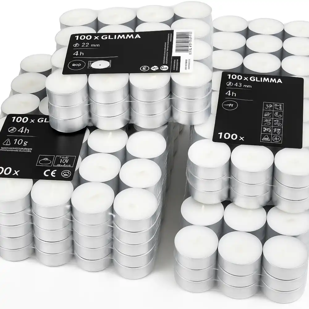 5X Glimma Candeline Senza Profumo 100 Pezzi Durata 4h Tealight Bianco