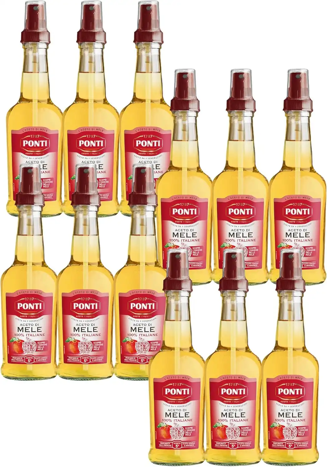 Ponti Aceto di Mele Spray 100% Italiano Confezione da 12 Bottiglie Spray 250ml