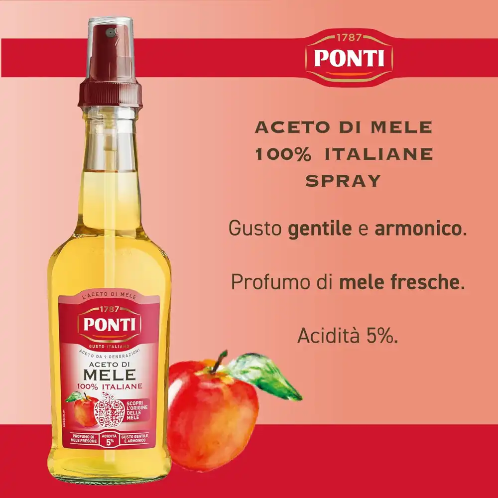 Ponti Aceto di Mele Spray 100% Italiano Confezione da 12 Bottiglie Spray 250ml