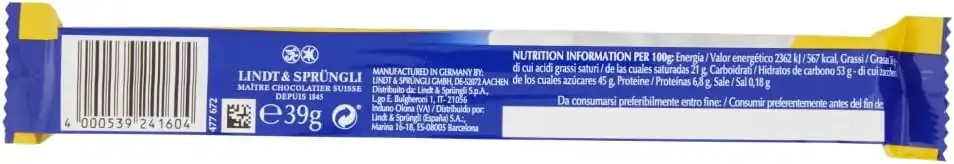 48x Lindt Lindor Mix Barrette 39g – Latte e Cookies, Box Snack da 48 Pezzi