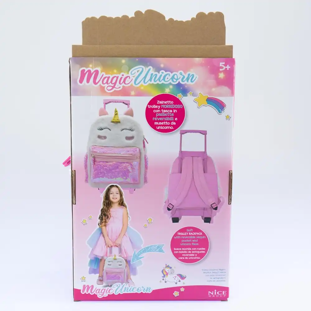 Trolley Magico Unicorno Bambina Zaino con Ruote 2 in 1 Peluche e Paillettes Rosa