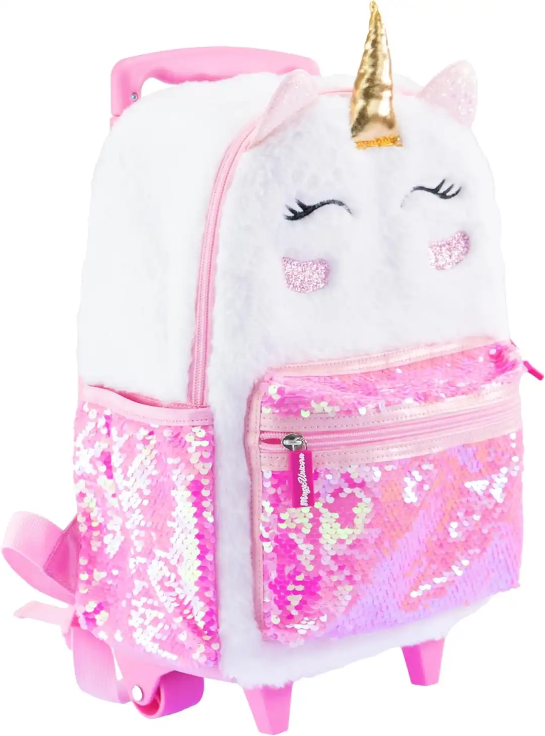 Trolley Magico Unicorno Bambina Zaino con Ruote 2 in 1 Peluche e Paillettes Rosa