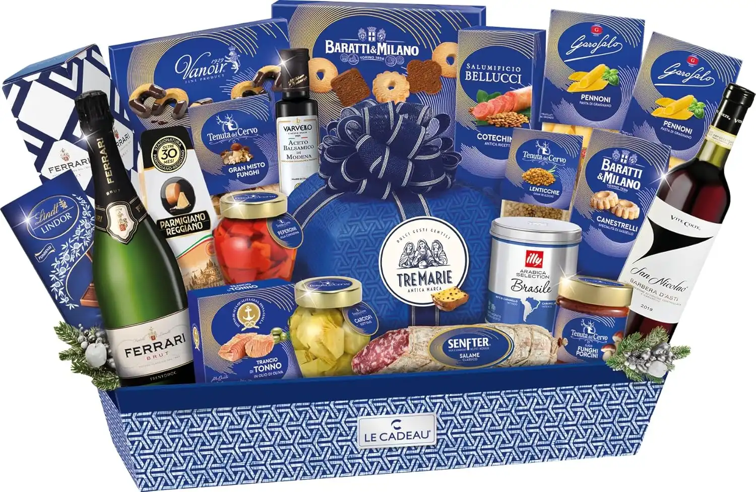 Le Cadeau Cesto Elegance 22 Pezzi Regalo Natalizio Gourmet con Specialità