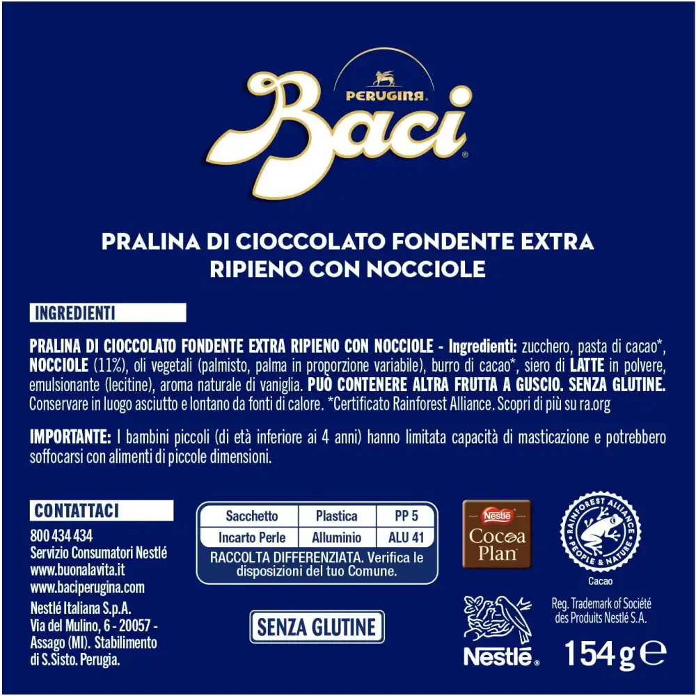 Baci Perugina Perle - Cioccolatini Fondenti Ripieni di Nocciole, 154g