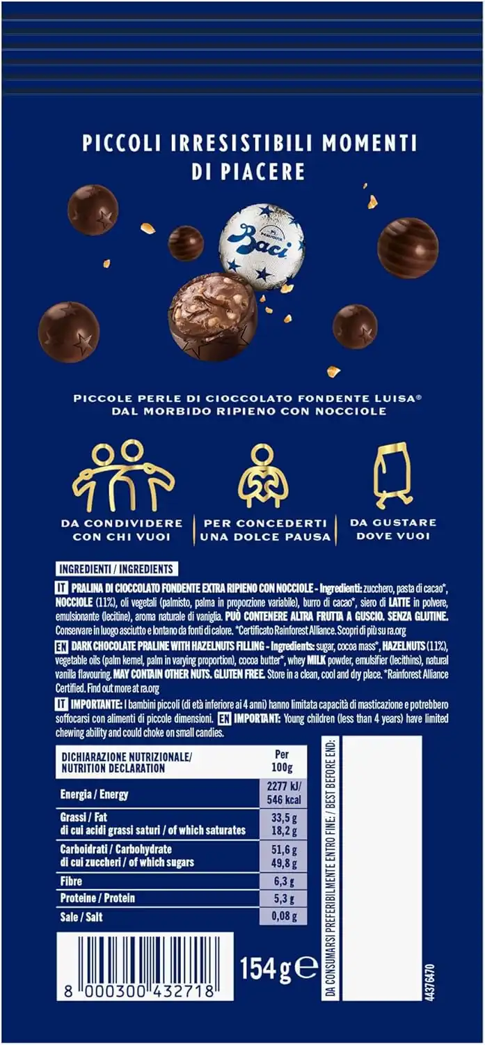 Baci Perugina Perle - Cioccolatini Fondenti Ripieni di Nocciole, 154g