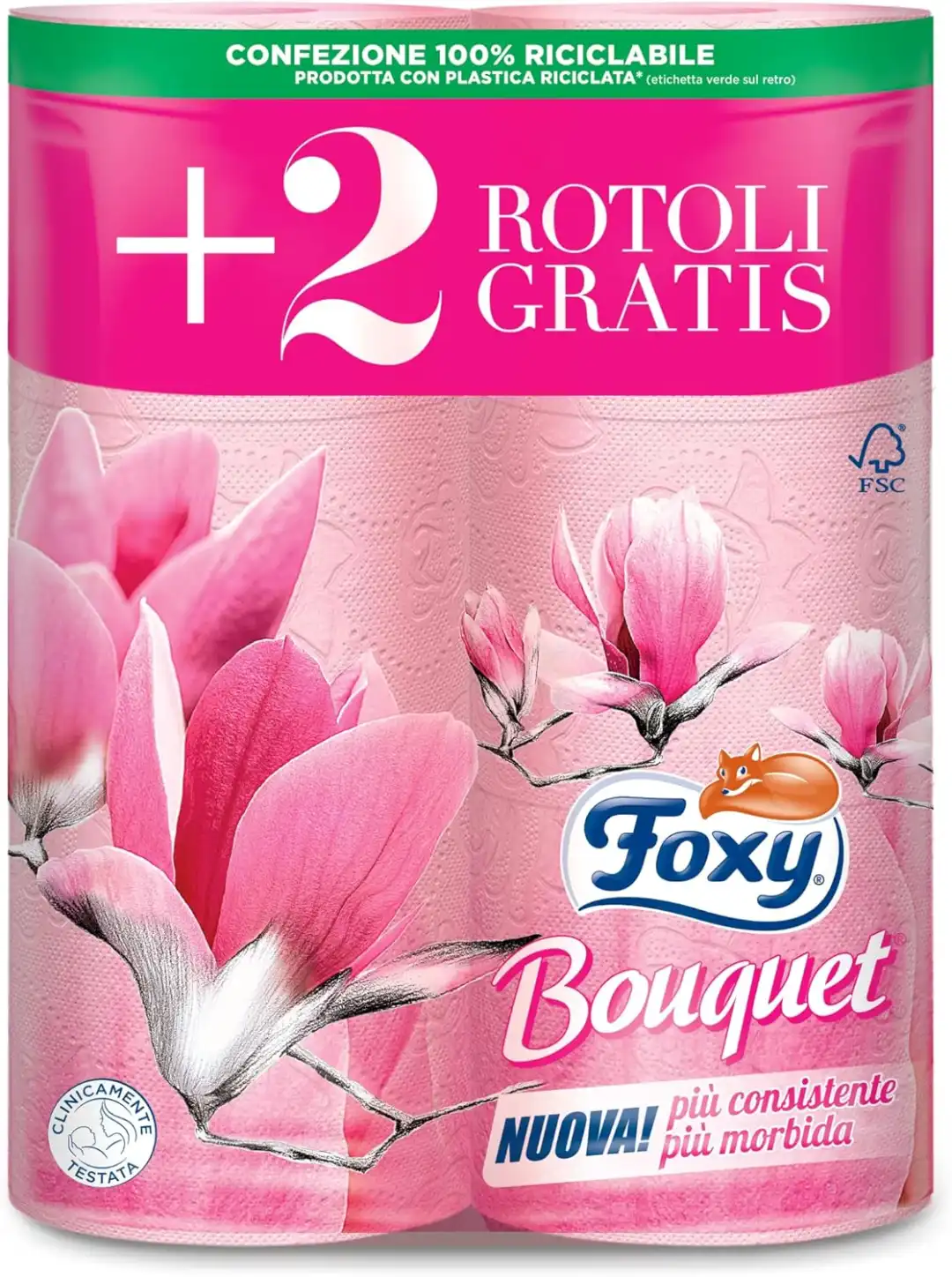 54 Rotoli Foxy Bouquet Carta Igienica Rosa 3 Veli Profumata Triplo Rotolo PEFC