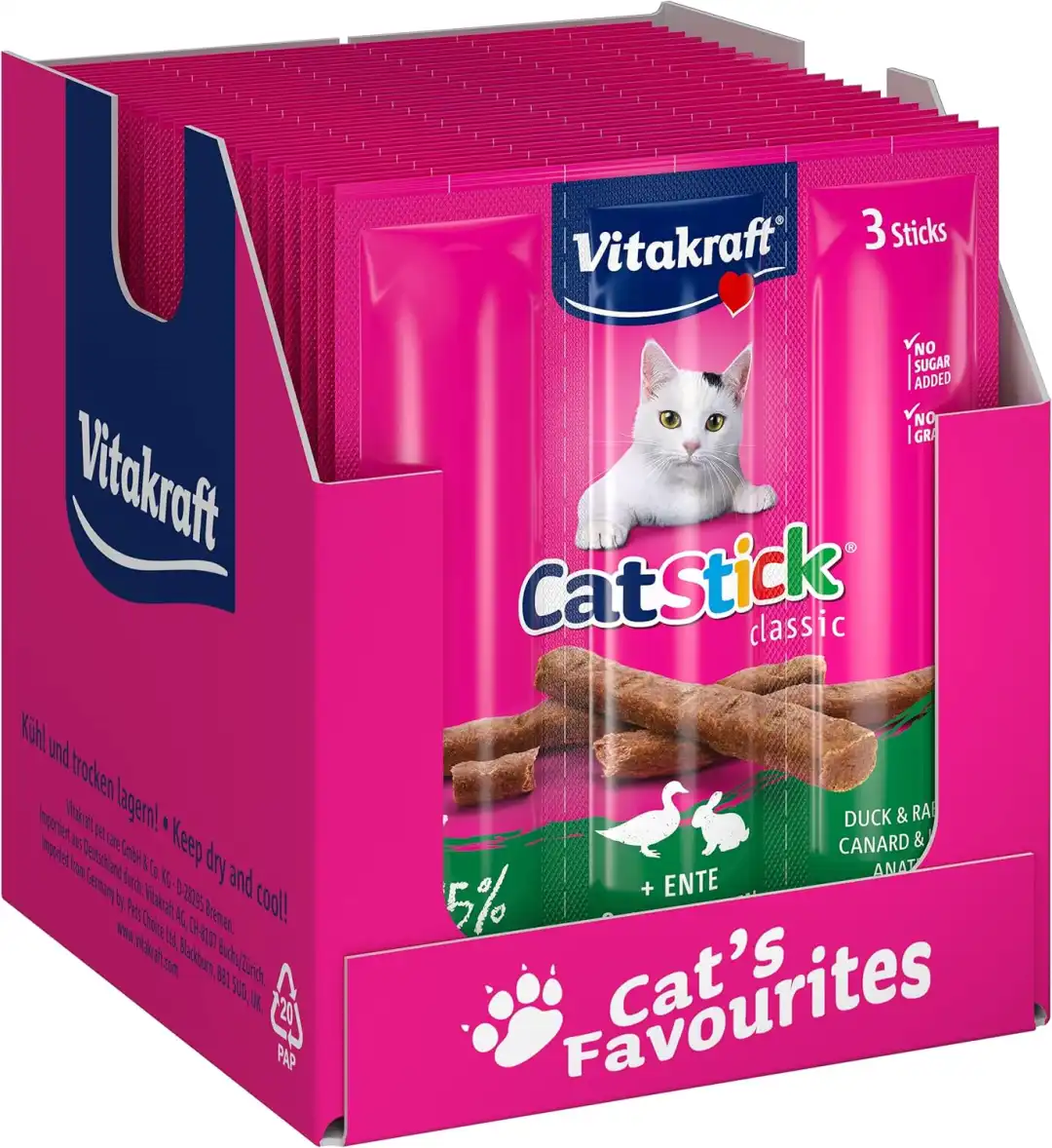 Vitakraft Cat Stick Classic Anatra Coniglio 60 Stick Snack Gatti Senza Cereali