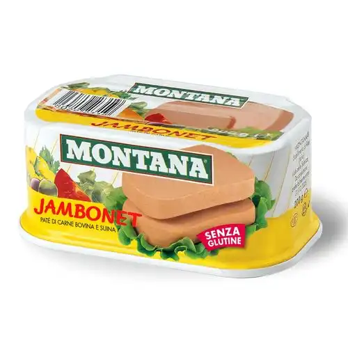 3x Montana Jambonet Carne in Scatola di Suino e Bovino Senza Glutine 3x200gr