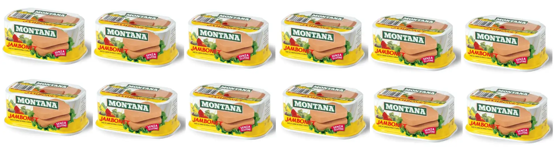 12x Montana Jambonet Carne in Scatola di Suino e Bovino Senza Glutine 12x200gr