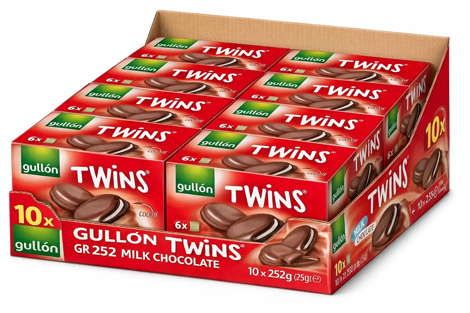 10 Pezzi Gullon Twins Biscotti Sandwich Cioccolato al Latte 252g