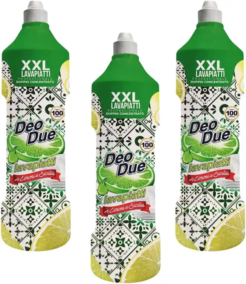 3x Deo Due Lavapiatti XXL Professionale Doppio ai Limoni di Sicilia 3x1lt