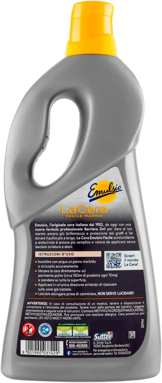 Emulsio La Cera Facile Marmo Autolucidante e Antiscivolo Per Pavimenti 4x725ml