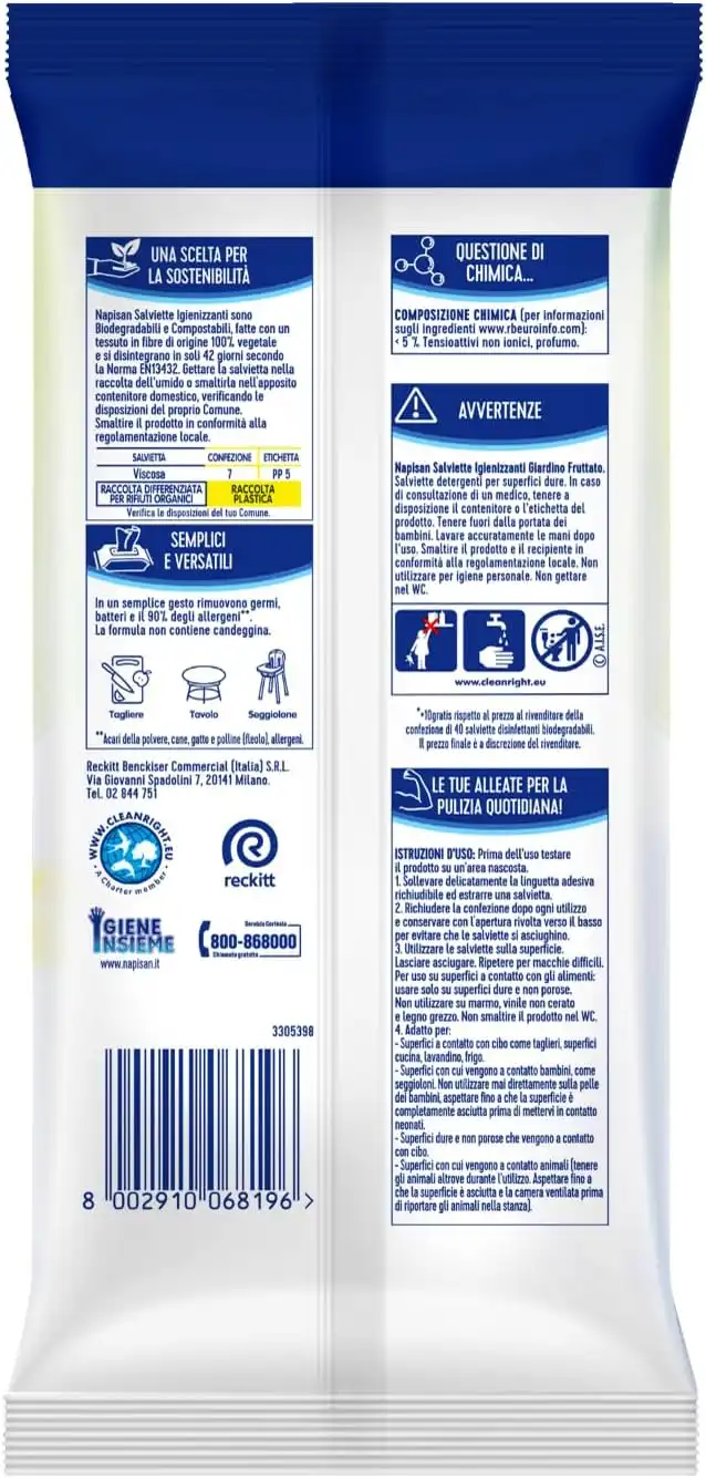 Napisan Salviette Igienizzanti Multisuperfici 8x50 Biodegradabili