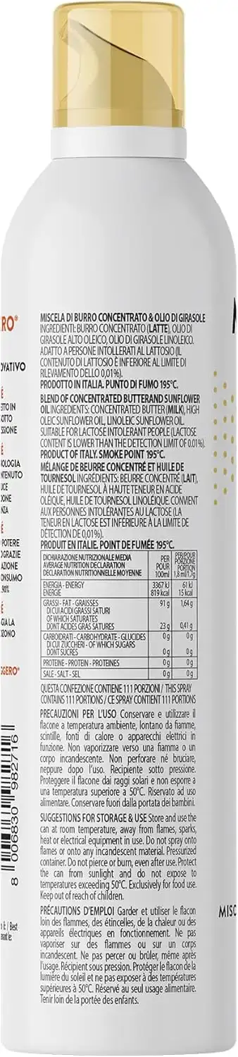 Ghee Butter Spray 200ml Burro Chiarificato Senza Lattosio Naturale Cucina Facile