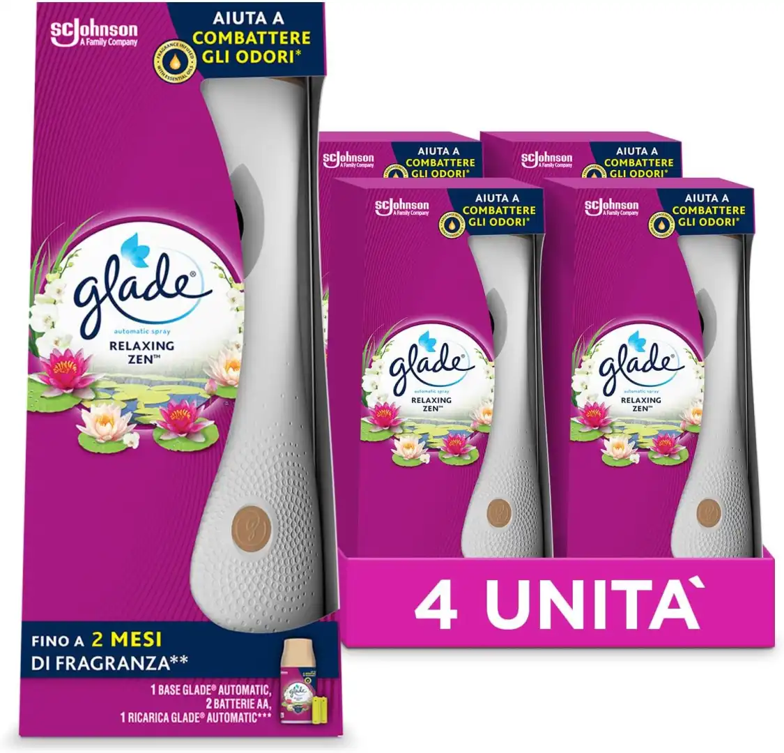 4x Glade Automatic Spray Profumatore per Ambienti Fragranza Relaxing Zen 4x269ml