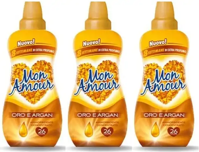 3x Mon Amour Ammorbidente Oro e Argan Ammorbidente Concentrato 3x650ml