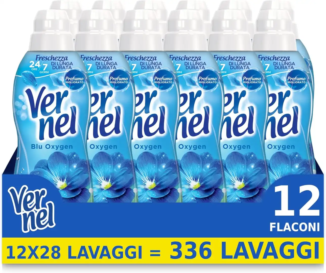 12 Pezzi Vernel Concentrato 700ml Blu Oxygen, Ammorbidente con Tecnologia Oxy