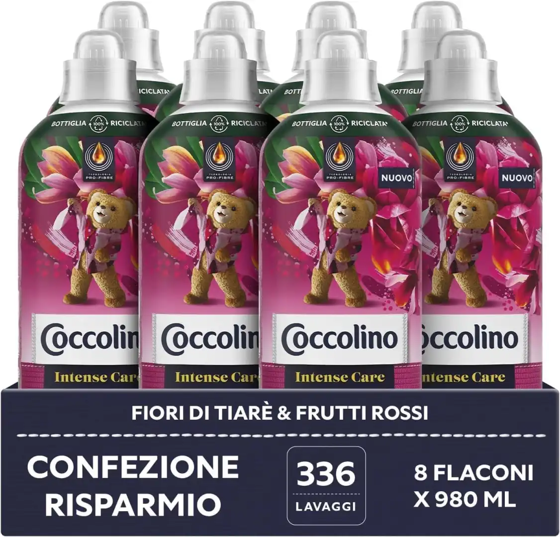8 x Coccolino Conc. 980ml Tiare & Frutti Rossi, Ammorbidente Fresco e Delicato