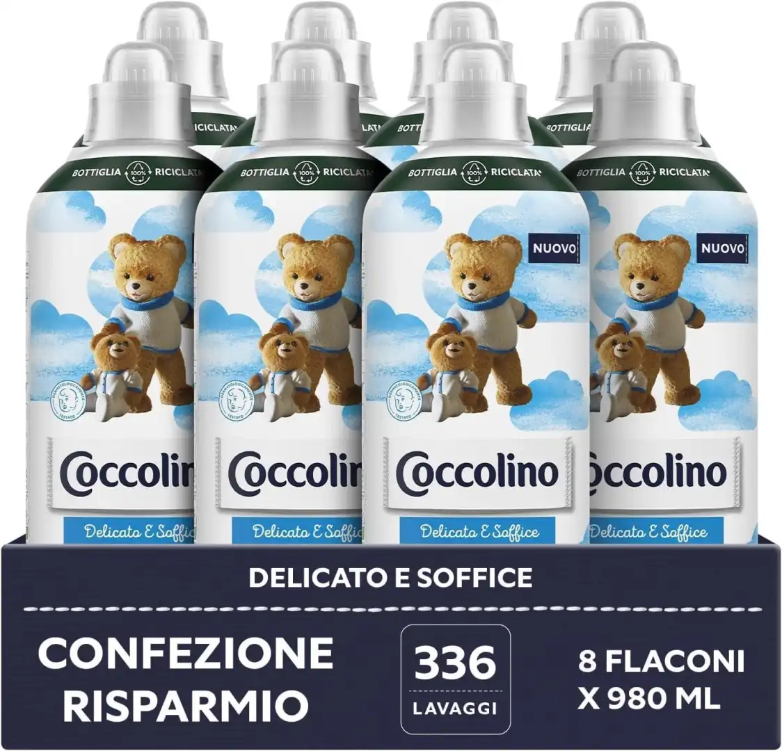 Coccolino Conc. Delicato & Soffice, Ipoallergenico,8 Pezzi da 980ml,Fino a 336 L