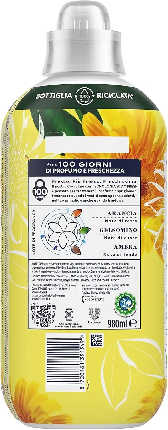 Coccolino Ammorbidente Concentrato Raggio di Sole, 980ml, Fino a 336 Lavaggi