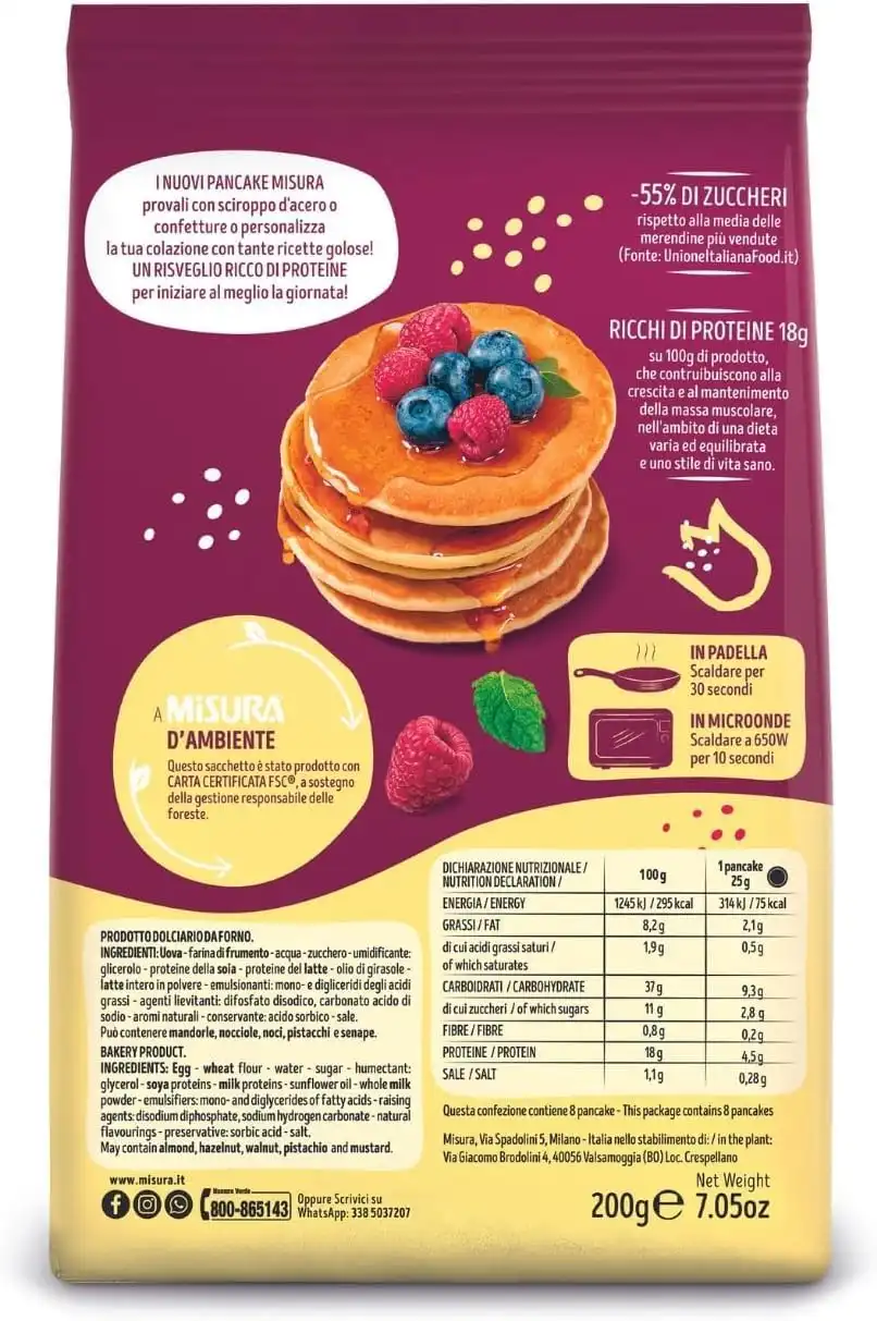 3x Misura Protein Pancake Ricchi di Proteine e Meno Zuccheri 3x200gr - Novità