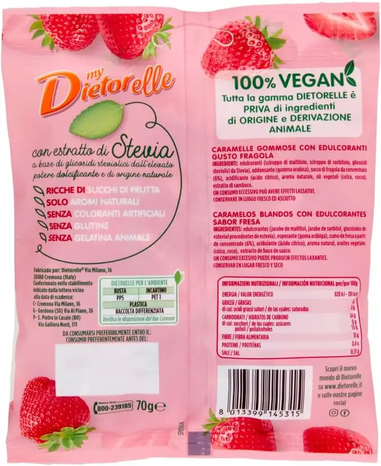 4 Pezzi Sperlari Dietorelle Gr 70 Morbide Fragola senza zucchero