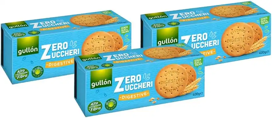 3x Gullon Digestive Zero Zuccheri 400g – Biscotti Integrali Ricchi di Fibra!