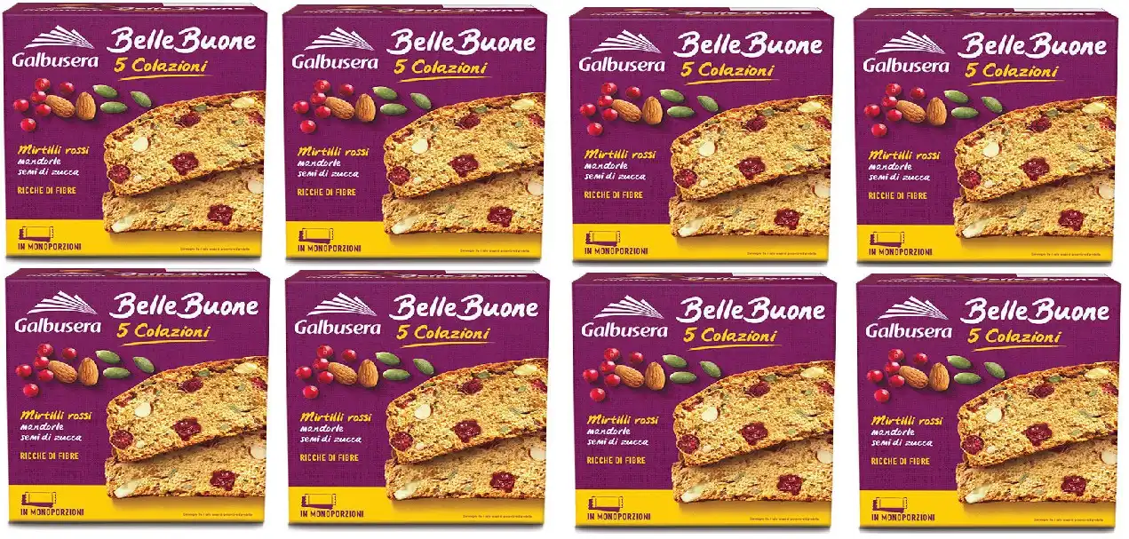8 CONFEZIONI GALBUSERA BELLEBUONE GR 200 MIRTILLI ROSSI SEMI DI ZUCCA E MANDORLE