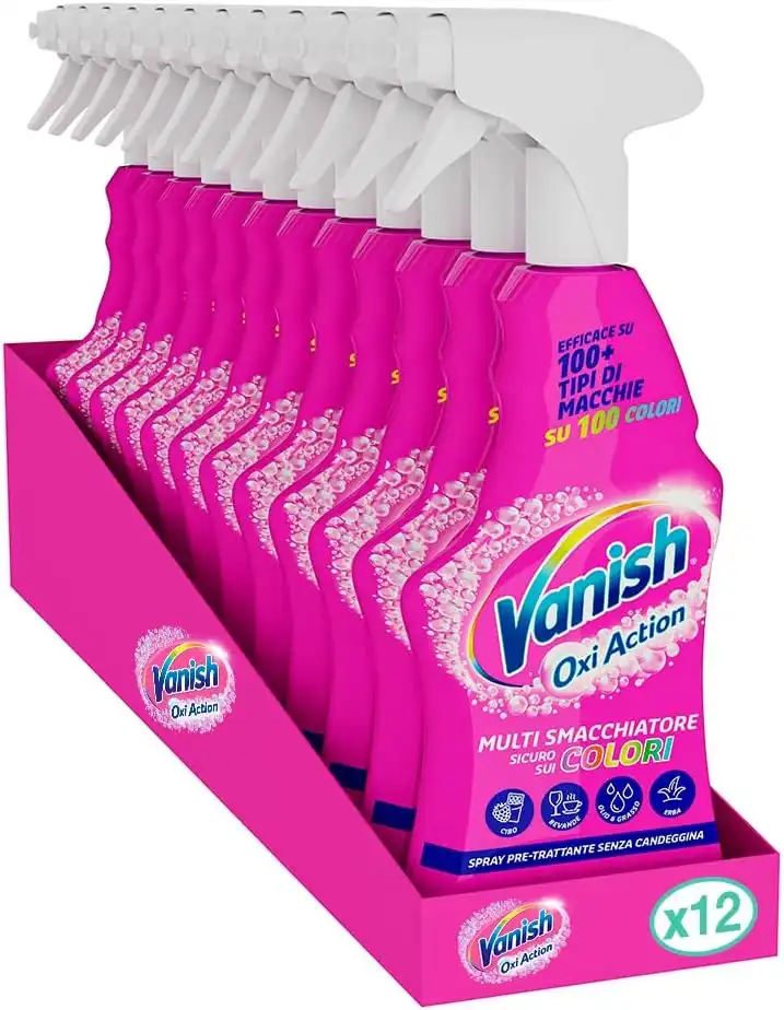 12 Confezioni da 725 ml, Vanish Oxi Action Spray Pre-Trattante Senza Candeggina