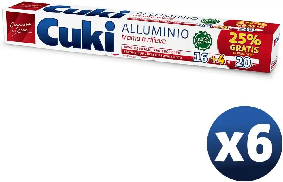 Cuki Alluminio con Trama a Rilievo 16+4m, 6 Confezioni da 16+4m cadauna