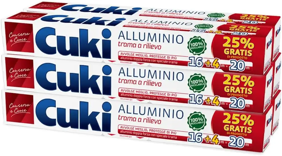 Cuki Alluminio con Trama a Rilievo 16+4m, 6 Confezioni da 16+4m cadauna