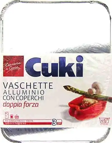 CUKI 12 Vaschette Alluminio Con Coperchio 4 Porzioni, Confezione da 3 Pezzi