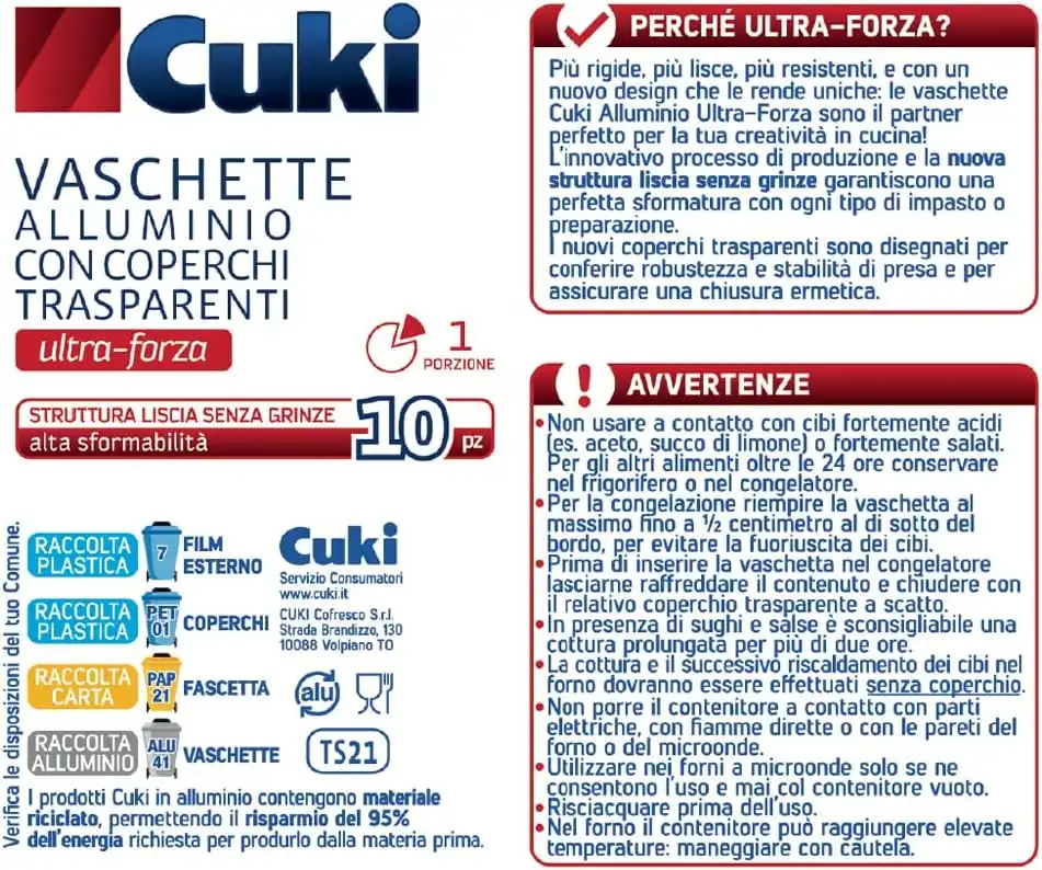 Cuki Vaschette Alluminio con Coperchi Ultra-Forza, 1 Confezione da 10 Pezzi