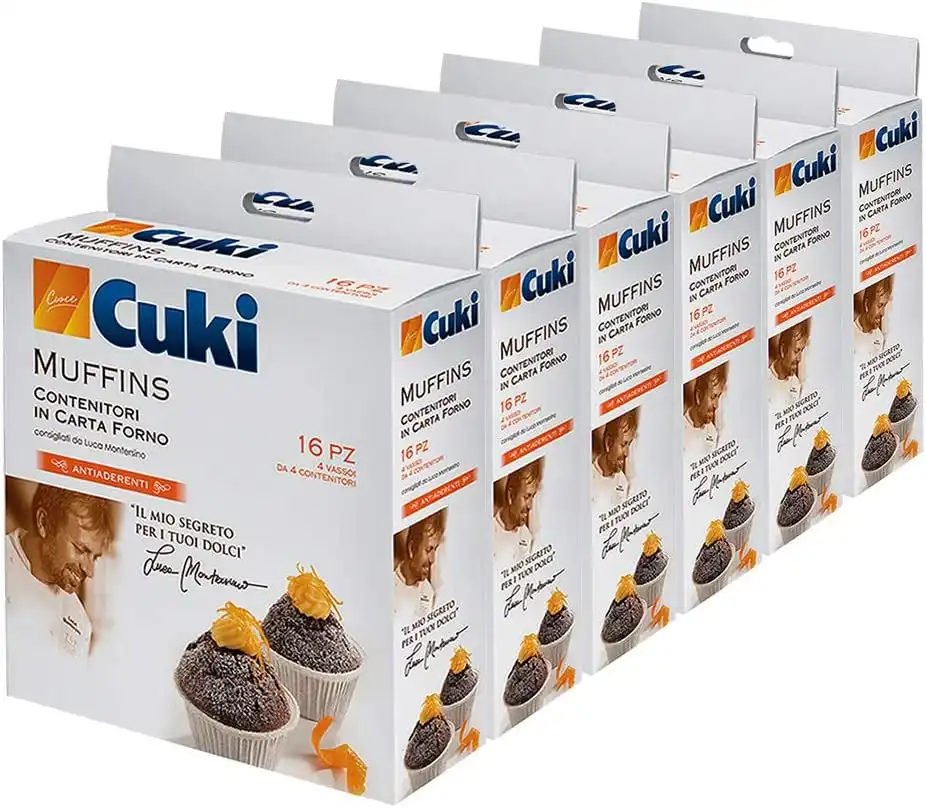 Cuki Contenitori Carta Forno Antiaderenti Muffins Ø7,9 x H3,5 Cm,6 Confezioni x6