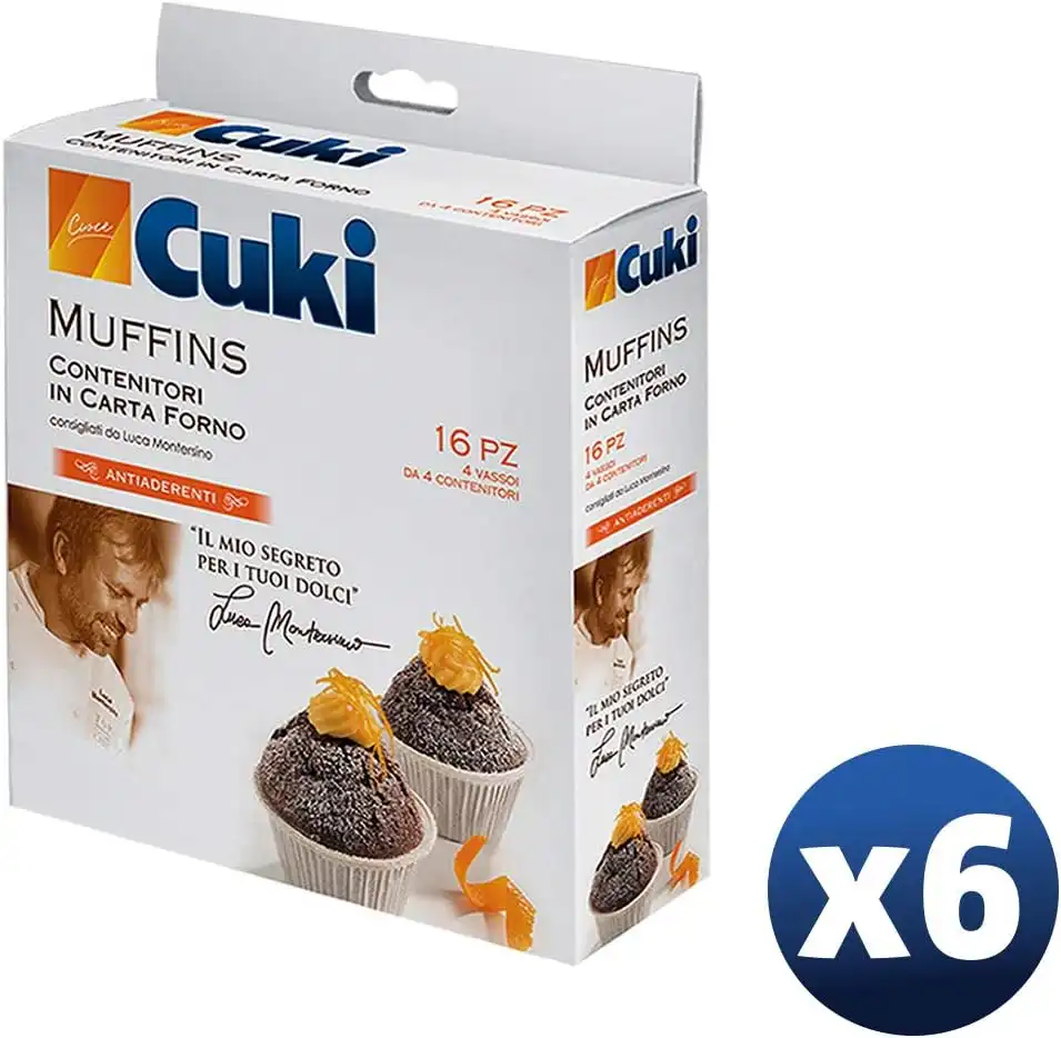 Cuki Contenitori Carta Forno Antiaderenti Muffins Ø7,9 x H3,5 Cm,6 Confezioni x6