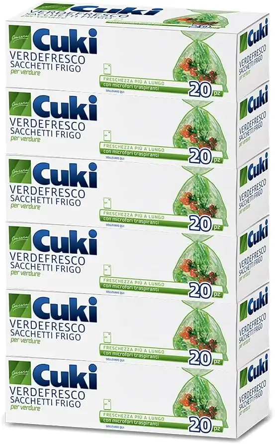6 CONFEZIONI DA 20 PEZZI CUKI VERDEFRESCO SACCHETTI FRIGO 29X42 CM