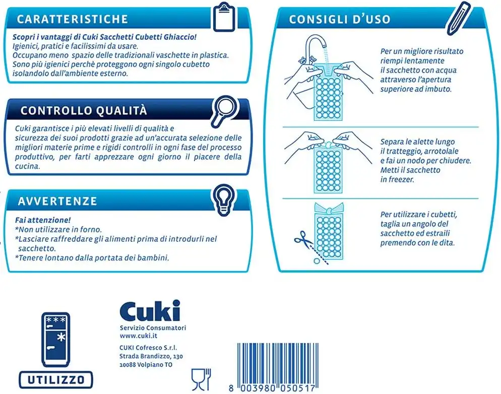 24 CONFEZIONI CUKI SACCHETTI DA 10 CUBETTI GHIACCIO FREEZER CONGELATORE