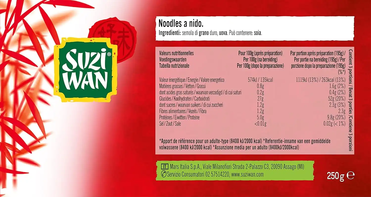 Suzi Wan Noodles a Nido di Semola, Tradizione Orientale - 8x250g