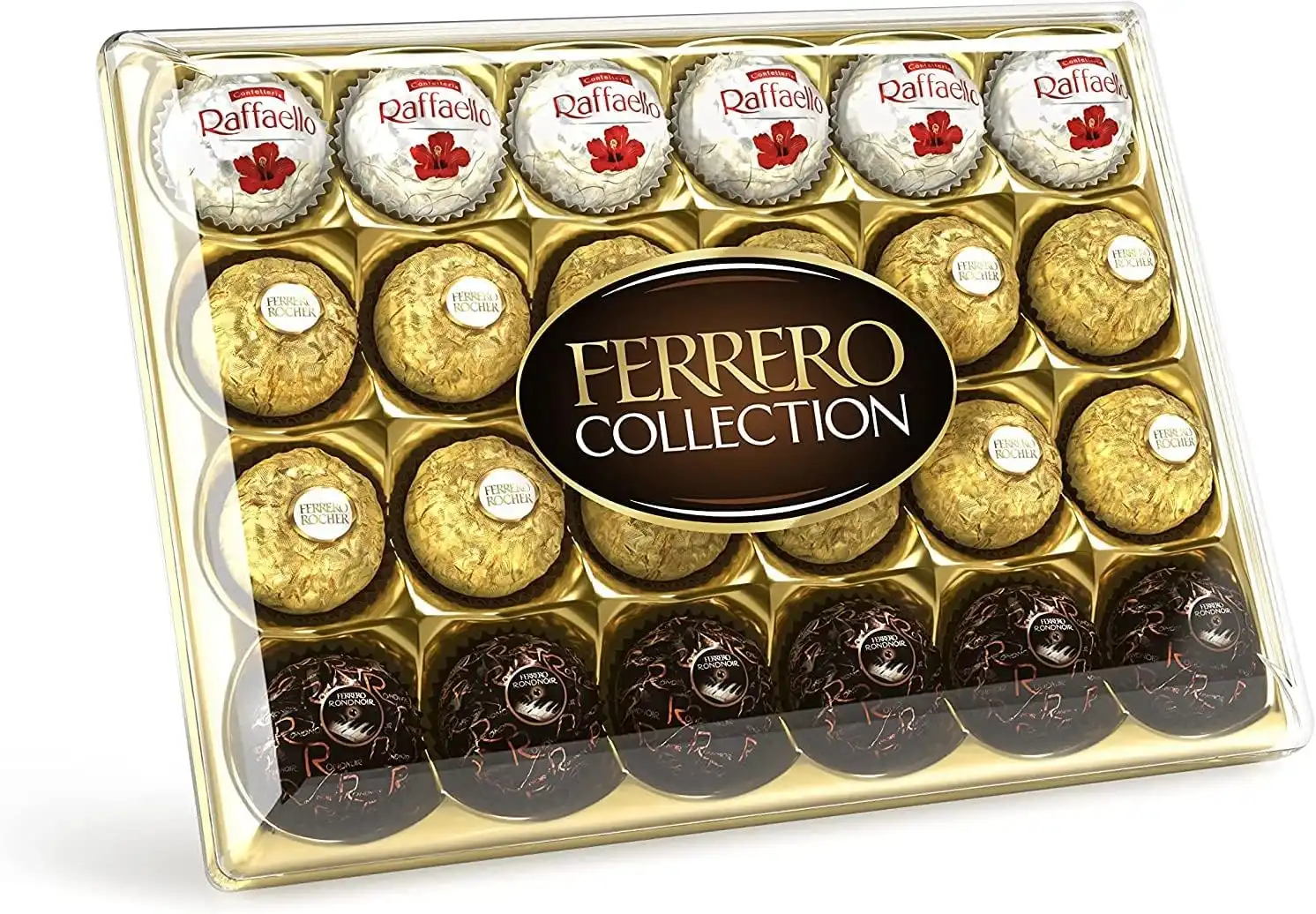 24 Ferrero Rocher Collection 269g Raffaello,Rotondo, Roccia Cioccolato e Tartufi