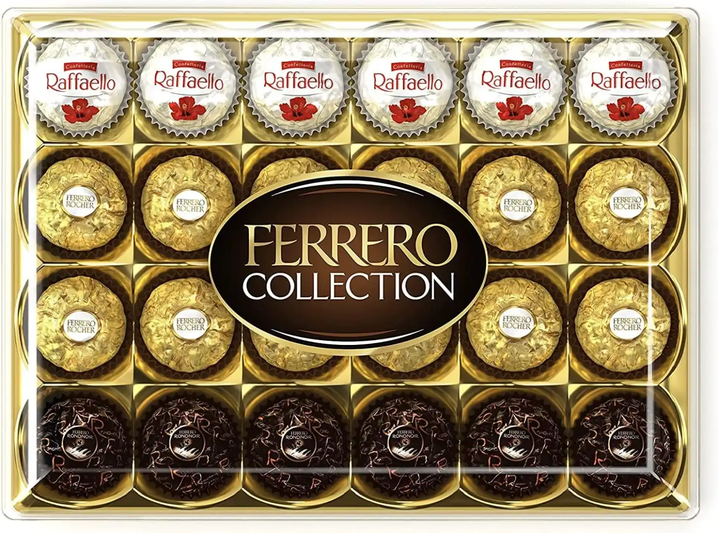 24 Ferrero Rocher Collection 269g Raffaello,Rotondo, Roccia Cioccolato e Tartufi