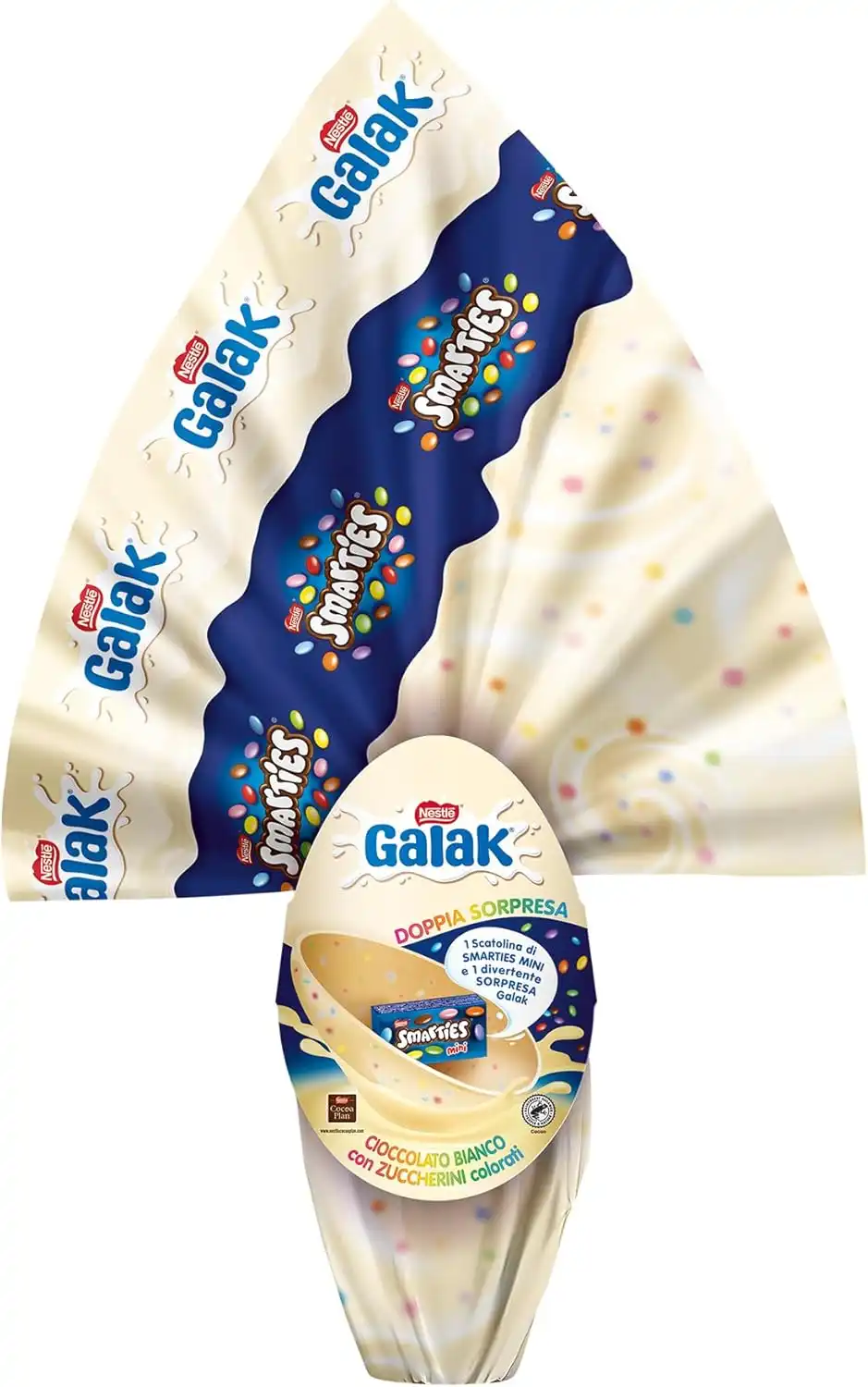 Galak con Smarties Uovo di Pasqua 2025 Cioccolato Bianco con Sorpresa 240g