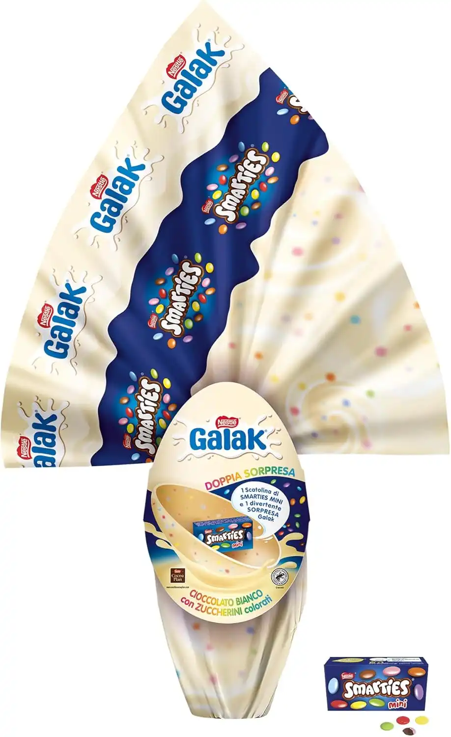 Galak con Smarties Uovo di Pasqua 2025 Cioccolato Bianco con Sorpresa 240g