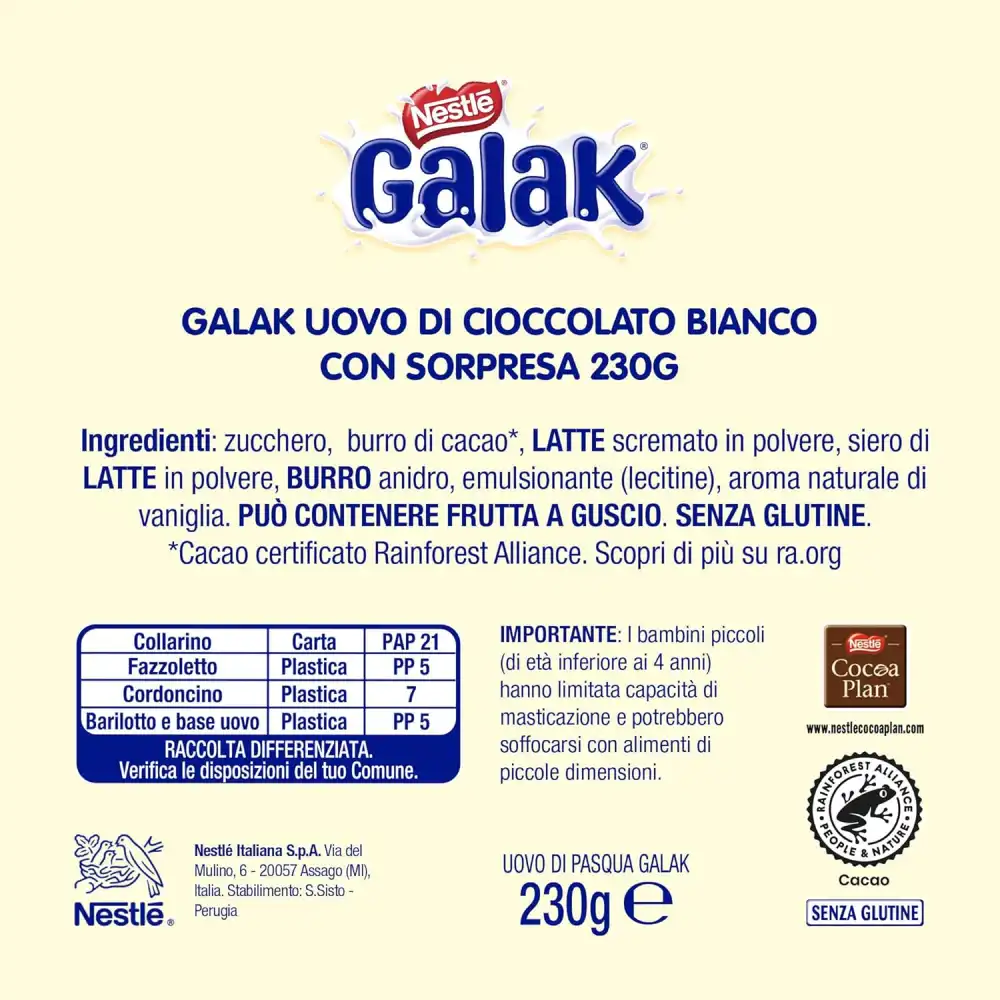Perugina Uovo di Pasqua Galak Bianco, 240g - La Dolcezza del Cioccolato Bianco